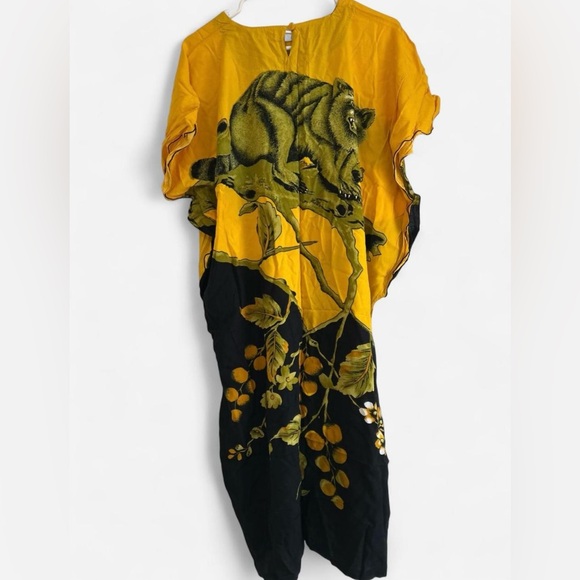 Vintage Elok Batik Yellow and Black Midi Dress with Animal Print Size OS - Picture 10 of 12